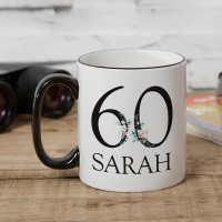 personalised Flowers 60th Birthday Two Tone Mug Black