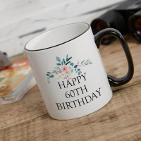 personalised Flowers 60th Birthday Two Tone Mug Black