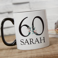 personalised Flowers 60th Birthday Two Tone Mug Black