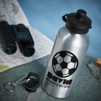 personalised Football is my life Silver Water Bottle