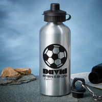 personalised Football is my life Silver Water Bottle