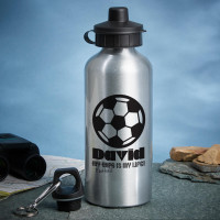 personalised Football is my life Silver Water Bottle