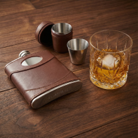 personalised 6oz Brown Leather Flask & Cups