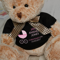Personalised Pink Pram Christening Fudge Teddy Bear