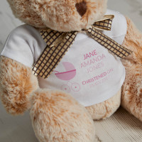 Personalised Pink Pram Christening Fudge Teddy Bear