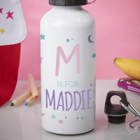 Personalised Girl's Moon & Stars White Water Bottle