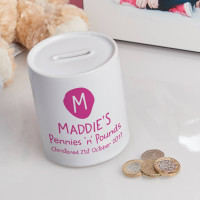 personalised Girl's Pennies & Pounds Personalised Money Box