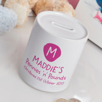 personalised Girl's Pennies & Pounds Personalised Money Box