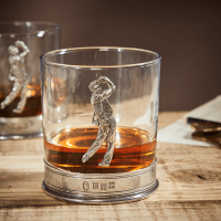English Pewter Double Golf Whisky Glasses Gift Set