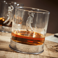 English Pewter Double Golf Whisky Glasses Gift Set