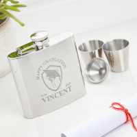 Graduation Crest 6oz Plain Hip Flask