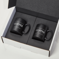 Happiness is Coffee BLACK with Black Satin Mugs