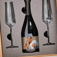 Happy Anniversary Photo Upload Boutique Gifts Prosecco Double Glass With Bottle Gift Set 