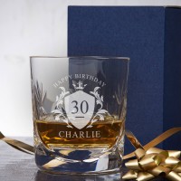Happy Birthday Crest Crystal Whisky Tumbler