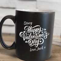 Happy Valentines Day Script Black Satin Mug