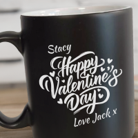 Happy Valentines Day Script Black Satin Mug