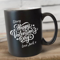 Happy Valentines Day Script Black Satin Mug