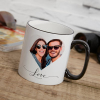 personalised Heart Photo Two Tone Mug Black