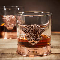 English Pewter Double Copper Highland Cow Whisky Glasses Gift Set