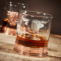 English Pewter Double Copper Highland Cow Whisky Glasses Gift Set