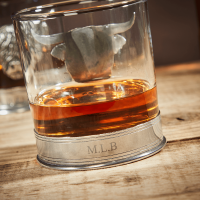 English Pewter Double Highland Cow Whisky Glasses Gift Set