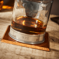English Pewter Highland Cow Glass Whisky Tumbler