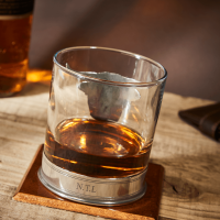 English Pewter Highland Cow Glass Whisky Tumbler
