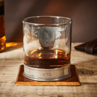 English Pewter Highland Cow Glass Whisky Tumbler