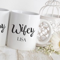 personalised hubby and wifey matching durham mugs