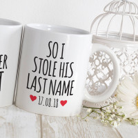 personalised i stole his last name matching mugs