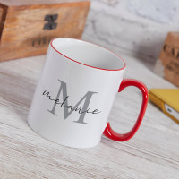 personalised Elegant Name Monogram Two Tone Mug Red