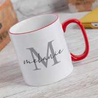 personalised Elegant Name Monogram Two Tone Mug Red