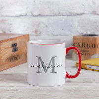personalised Elegant Name Monogram Two Tone Mug Red