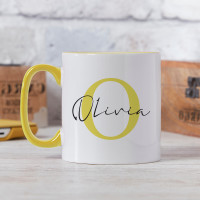 personalised Initial Elegant Name Two Tone Mug Yellow