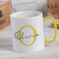 personalised Initial Elegant Name Two Tone Mug Yellow