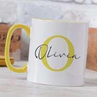 personalised Initial Elegant Name Two Tone Mug Yellow