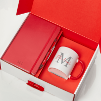 Red Notebook, Pen & Initial Mug Gift Set
