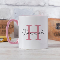 personalised Initial Elegant Name Two Tone Mug Pink