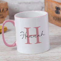 personalised Initial Elegant Name Two Tone Mug Pink