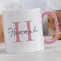 personalised Initial Elegant Name Two Tone Mug Pink