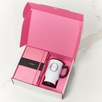Pink Castelli Notebook, Pen & White Water Bottle Gift Set