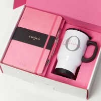 Pink Castelli Notebook, Pen & White Water Bottle Gift Set