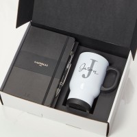 Black Castelli Notebook, Pen & Black Travel Flask Mug With Black Handle Gift Set 