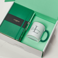 Initial Name Green Castelli With Pen & Two Tone Red Mug
