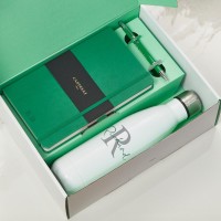 Green Castelli Notebook, Pen & White Water Bottle Gift Set