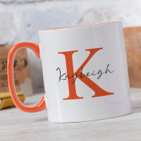 personalised Initial Elegant Name Two Tone Mug Orange