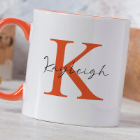personalised Initial Elegant Name Two Tone Mug Orange