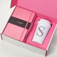 Initial Script name Pink inner With Pink Castelli Pink Pen & All White Travel Flask 