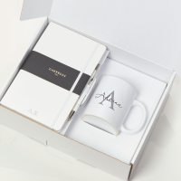 White Castelli Notebook, Pen & Initial Mug Gift Set
