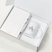 White Notebook, Pen & Initial Mug Gift Set 